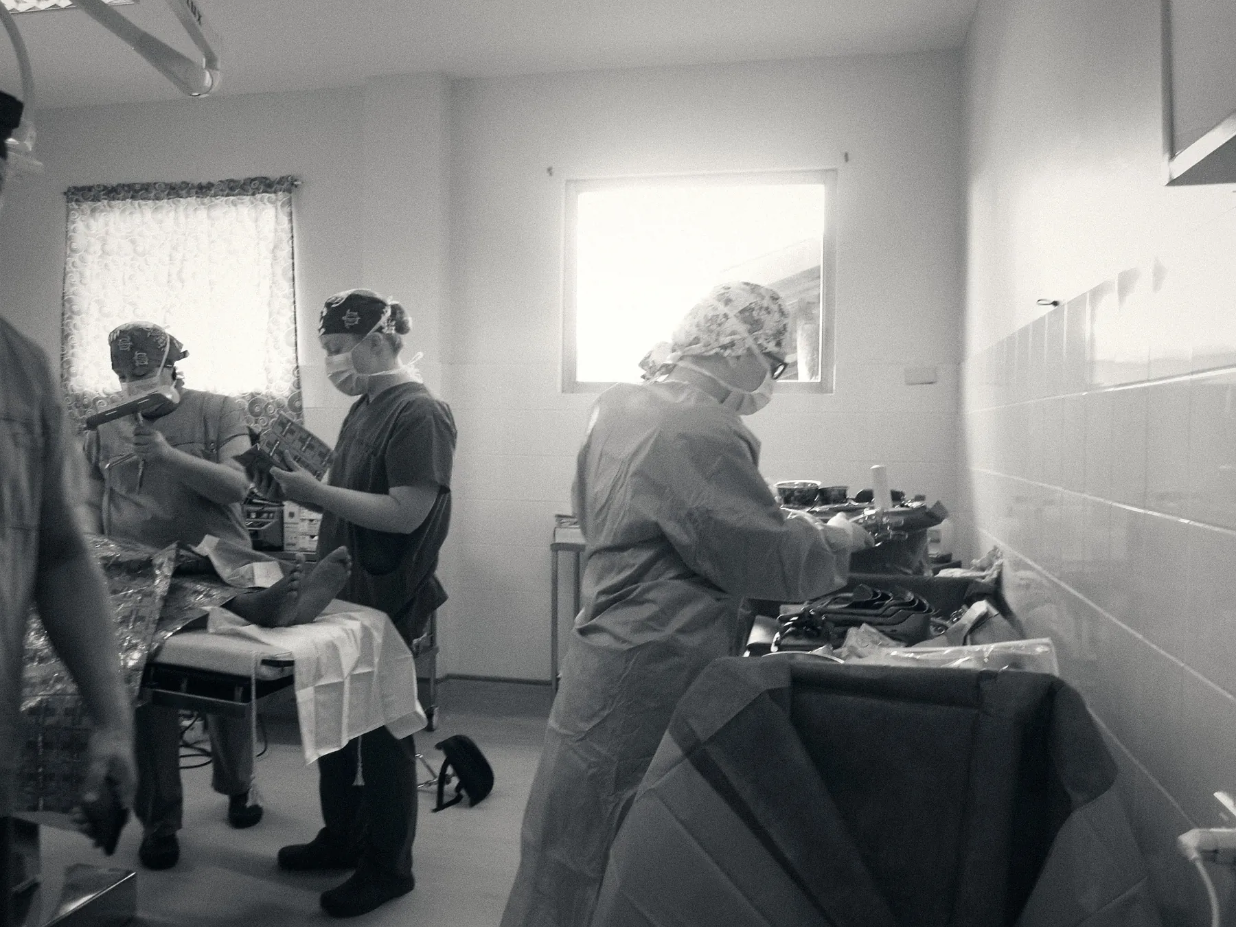 Surgical team preparing an operation, photographed on an earlier mission